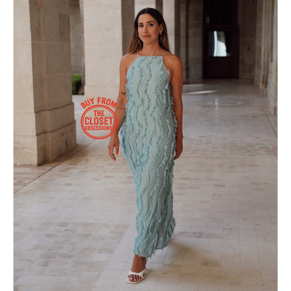 ZARA Textured Halter Neck Maxi Dress NWT - Picture 14 of 16